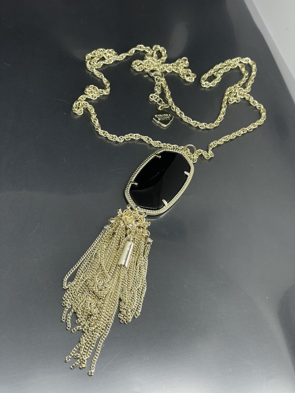 Kendra Scott Gold Tassel Necklace with Black Stone